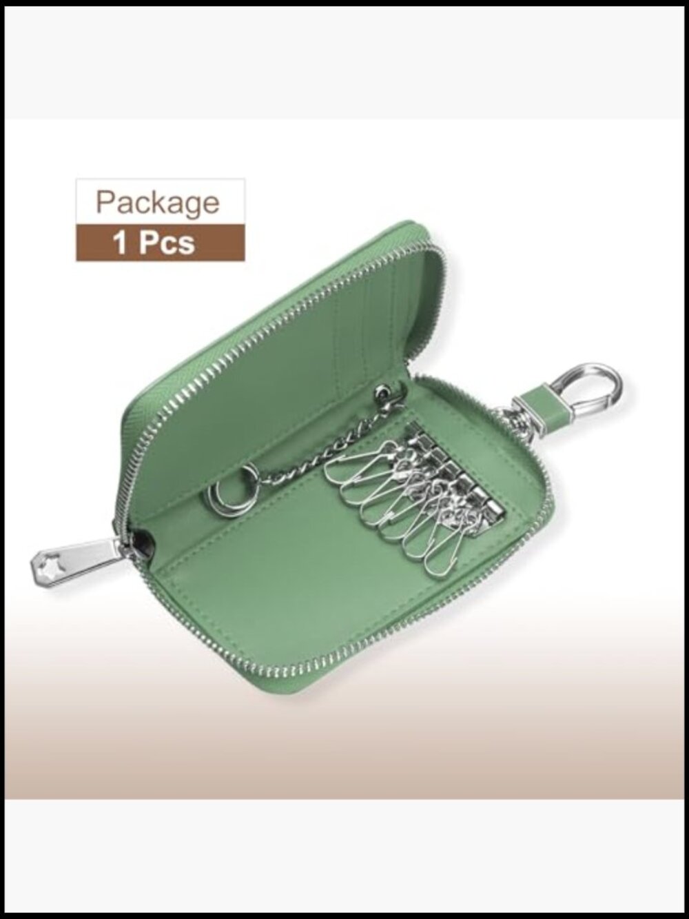 Genuine Leather Key Holder Wallet with Card Slots and Detachable Keyring - Picture 3 of 6